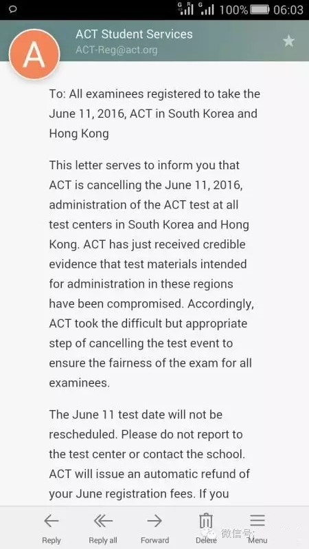 香港与韩国考区6月11日ACT考试被取消